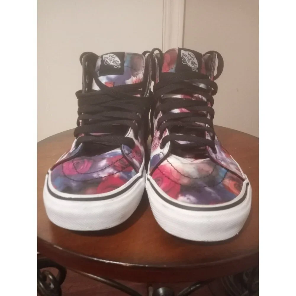 VANS Off The Wall High Top Skateboard Shoes Red Roses Tye Dye Mens 5.5 Womens 7 - Picture 5 of 14